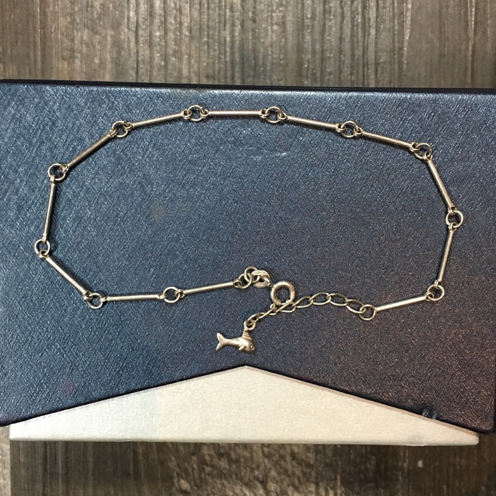 Ankle Sliver Bracelet, Fish Charm Ankle Bracelet